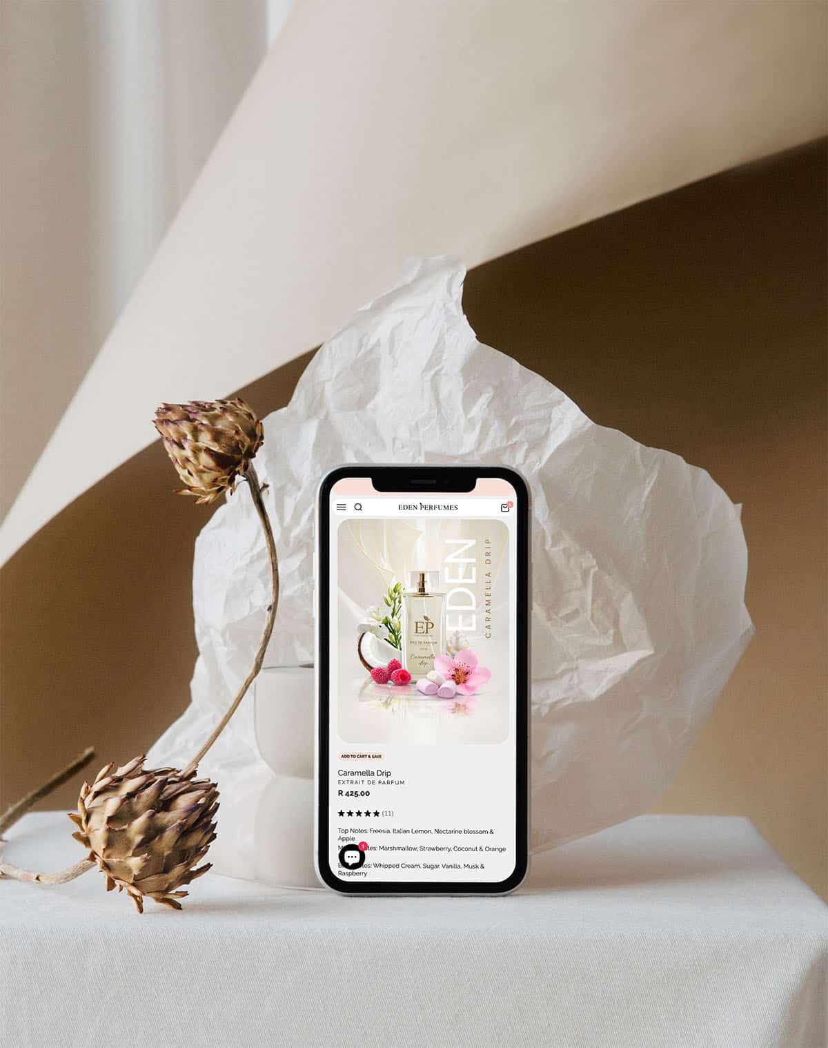 Eden Perfumes Shopify Website Redesign Project showing the new product page design on mobile