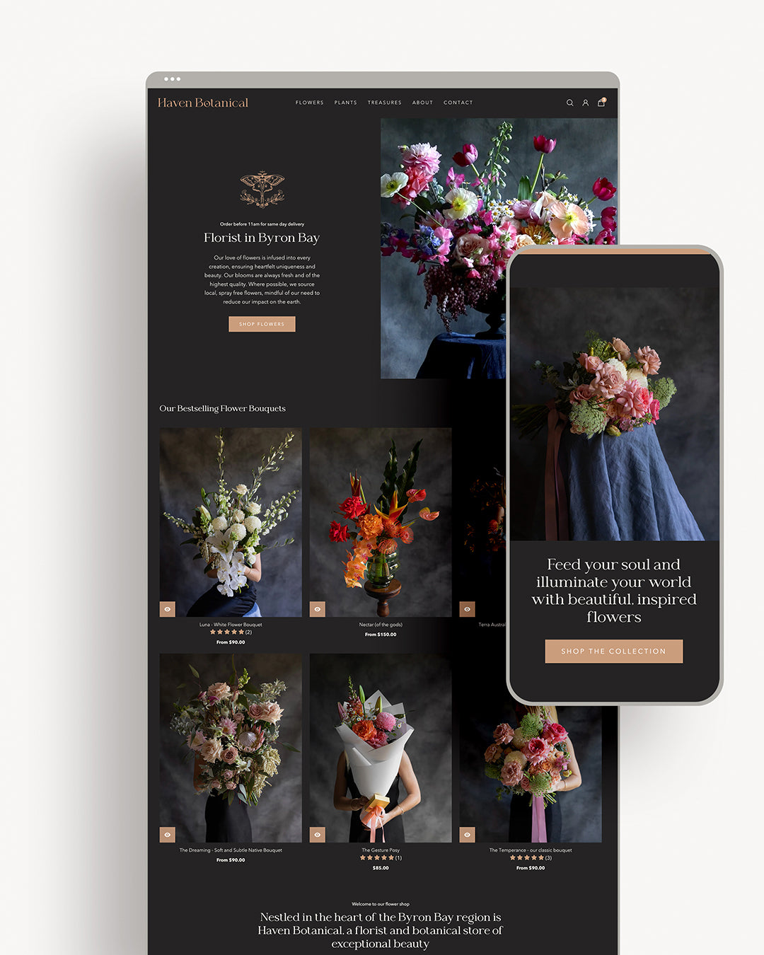 Full Shopify Website redesign for Haven Botanical - a Byron Bay Flower Shop. 