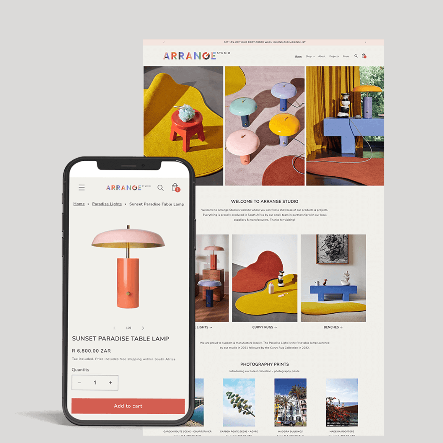Arrange Studio Shopify Website Design showing the new homepage on mobile and desktop